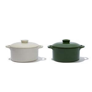 New in Box Brocc Your Body Mini Round Ceramic Cocotte Set White and Green